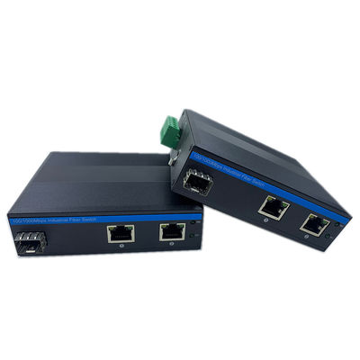محول POE الصناعي غير المدار 2 منفذ شبكة الألياف SFP Gigabit IP40 بدون مروحة DIN Rail