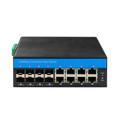IP40 1000Mbps الألياف البصرية الصناعية المُدارة Poe Switch 8 Port with Din Rail