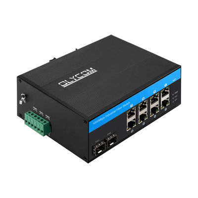 10 منفذات جيجابيت لتبديل الشبكة الصناعية SFP Fiber Uplink Din Rail غير منظم