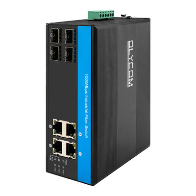 مفتاح شبكة صناعي بـ 8 منافذ جيجابت فايبر SFP غير مُدار حاصل على شهادة CE بتصنيف IP40