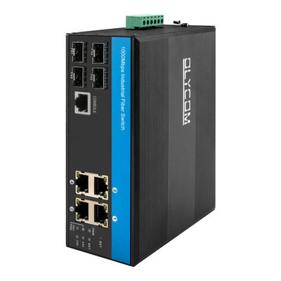 4RJ45 Ports Industrial Managed Ethernet Switch محور الألياف البصرية ذات الجهد العريض