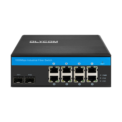 10 منافذ Gigabit Fiber Optic POE Switch مع فتحتين SFP Industrial Poe Switch