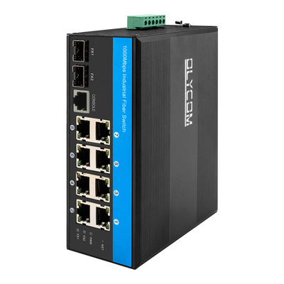 10 منفذ L2 مُدار للفايبر سويتش جيجابيت إيثيرنت متينة VLAN RRPS قابل للإدارة CE