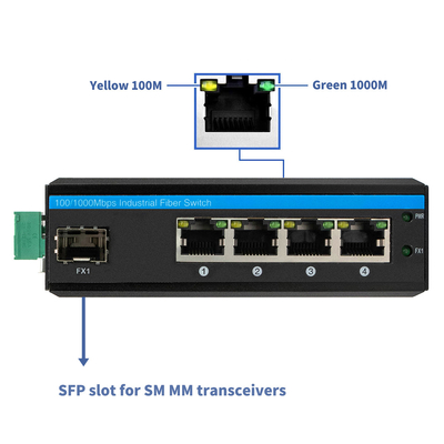 ميني 5 منفذ جيجابيت الصناعية فائبر التبديل SFP Uplink غير المدار دين ريل نوع DC12V