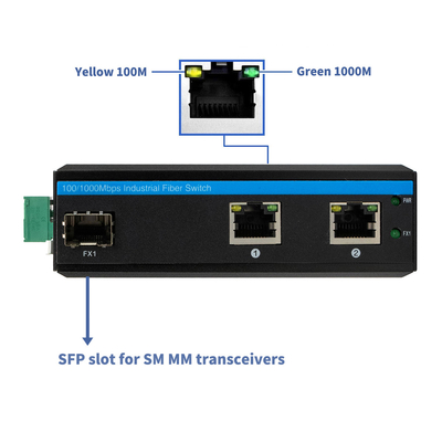 20KM 2 Port Network Industrial Gigabit Fiber Switch مع 1 LC Connector في الهواء الطلق